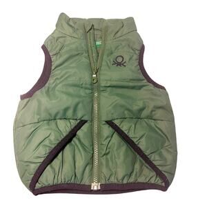 United Colors of Benetton Baby Toddler Puffer Vest Green & Blue Details sz 0-12M